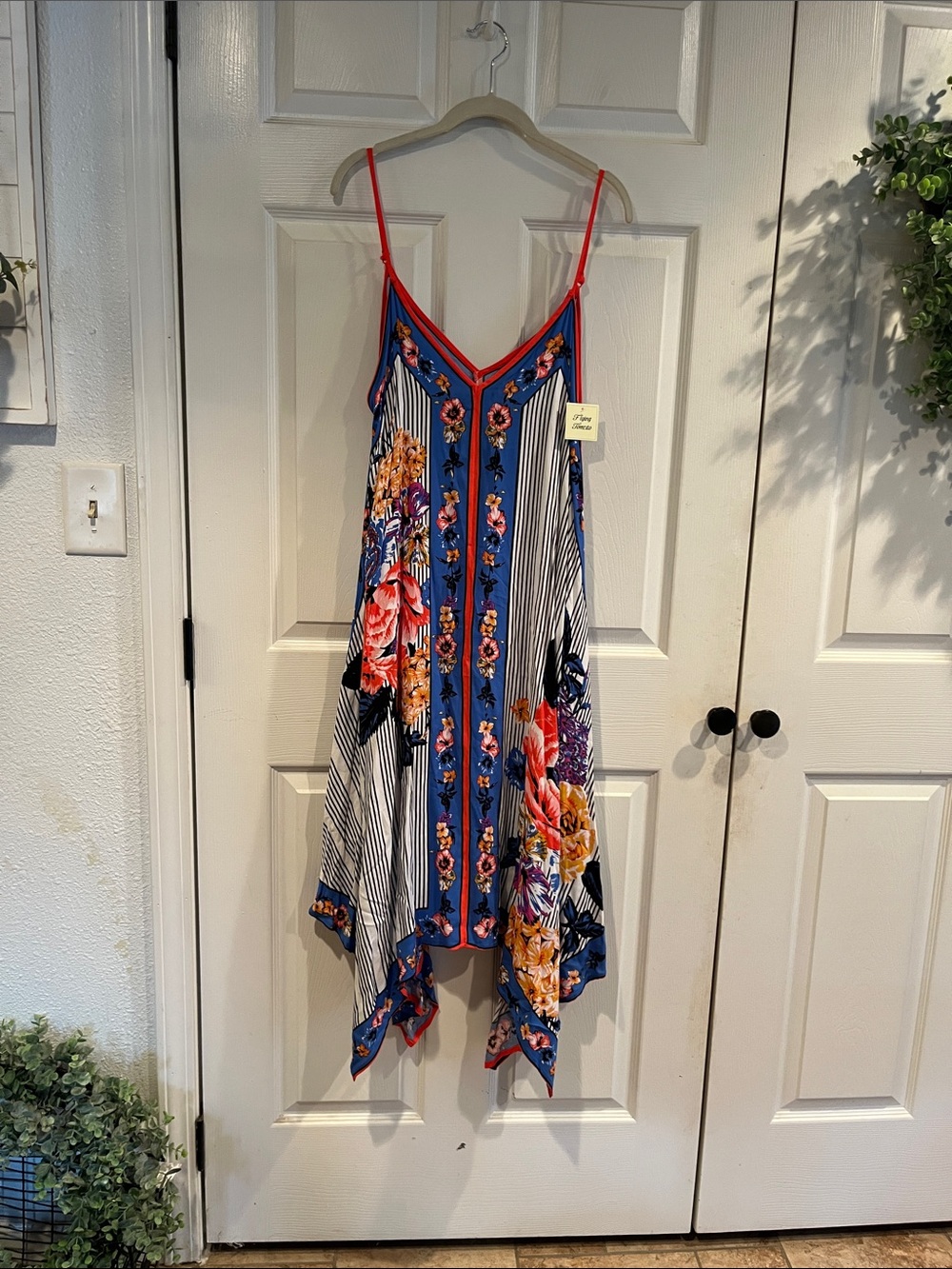 Flying Tomato Blue Floral Asymmetrical Slip Dress with Coral Straps